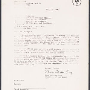 Fax copy of a typewritten letter to Ms Thompson from Nira Hardon Long on University of the District of Columbia letterhead