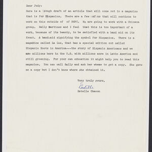 Typewritten letter to Judy from Estelle Chacon