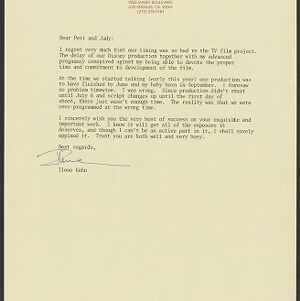 Typewritten letter to Peri and Judy from Irene Kahn on cream colored letterhead for The Terry Kahn Organization
