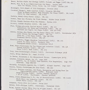 Black-and-white photocopy of typewritten list of women composers