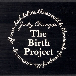 Logo for The Birth Project in white type on a black ground surrounded by a ring of cursive type