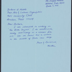 Handwritten letter in blue ink on blue paper