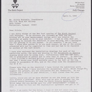Typewritten letter on The Birth Project letterhead