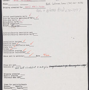 Typewritten form with handwritten annotations in red and black ink