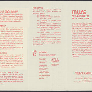 Printed brochure for Muse Gallery in red ink on beige paper