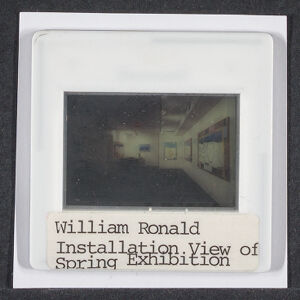 Thirty five millimeter color slide with a view of an art exhibition