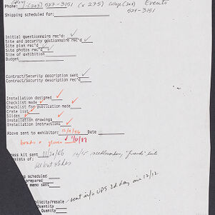 Typewritten form with handwritten annotations in black, orange, and red ink