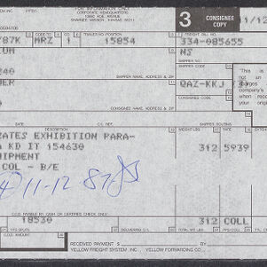 Printed invoice with handwritten annotations in blue ink