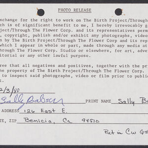 Typewritten release form with handwritten annotations in black and blue ink
