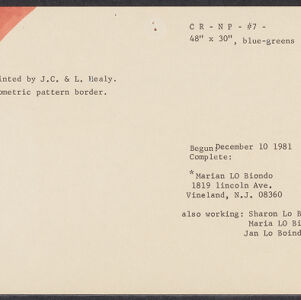 Typewritten note card with red ink in the upper left corner