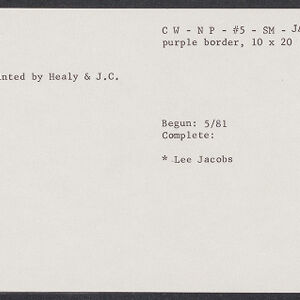 Typewritten note card with blue ink along the left border