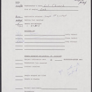 Typewritten form with handwritten annotations in black and blue ink
