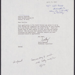 Typewritten letter with handwritten annotations in blue and black ink on Through the Flower letterhead