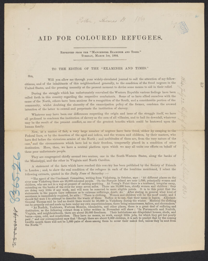 Aid for coloured refugees