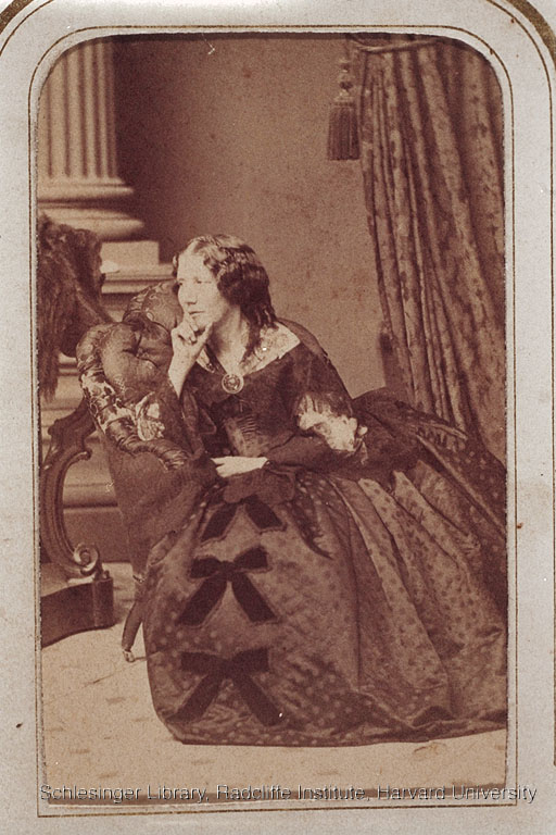 Portrait of Harriet Beecher Stowe seated with her chin held in her hand