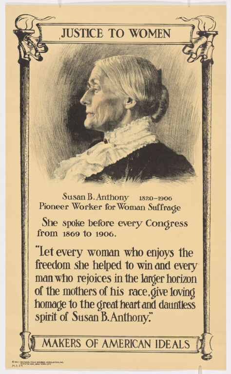 broadside titled "Justice to women" with Susan B. Anthony's portrait