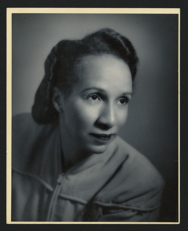 Formal black and white portrait of Shirley Graham Du Bois