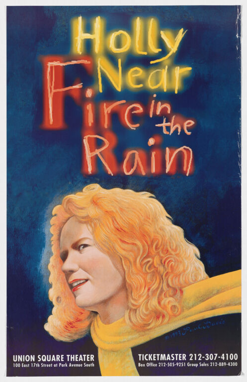 Poster for Holly Near's "Fire in the Rain" advertising a performance at Union Square Theater