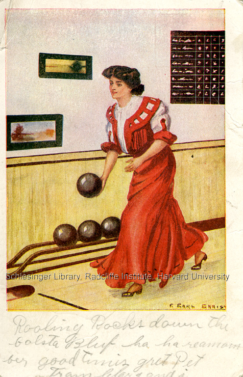 Woman bowler postcard